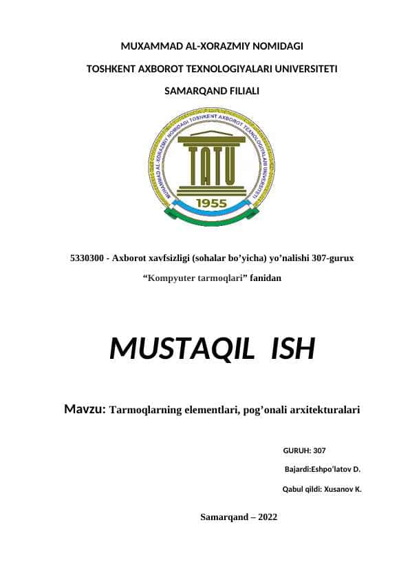 Tarmoqlarning elementlari, pog’onali arxitekturalari 1
