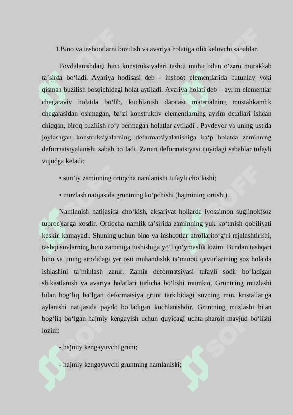 BINO VA INSHOOTLARNI AVARIYA HOLATIGA OLIB KELUVCHI SABABLARNI O'RGANISH 2