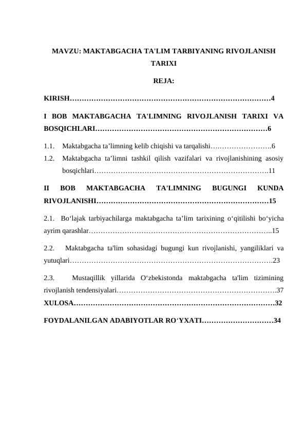 MАKTАBGАCHА TА'LIM TАRBIYАNING RIVОJLАNISH TАRIXI kurs ishi.docx 1