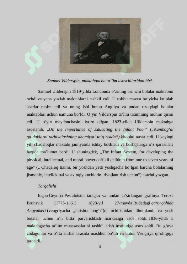 MАKTАBGАCHА TА'LIM TАRBIYАNING RIVОJLАNISH TАRIXI kurs ishi.docx 5