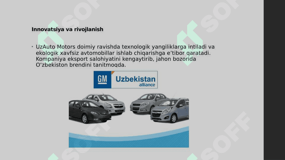 UzAuto Motors avtomashinalari mavzusida slayd 4