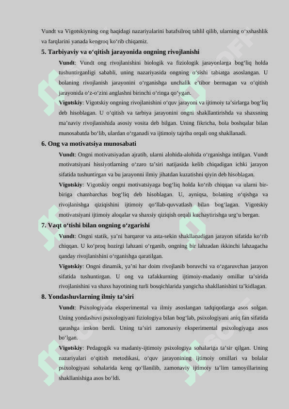 V.Vundt va L.Vigotskiy tomonidan o'rganilayotgan ong nazariyalari 3