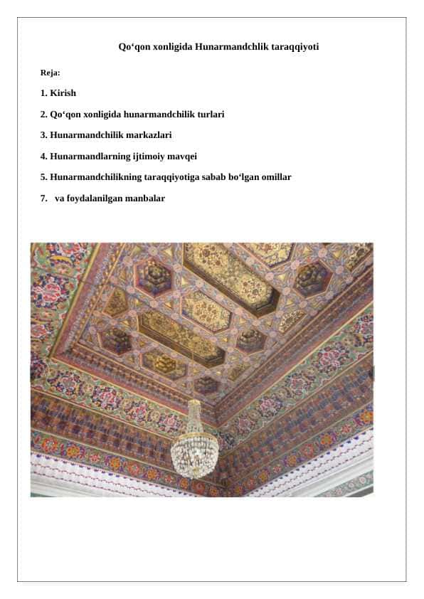 Qo‘qon xonligida Hunarmandchlik taraqqiyoti.
