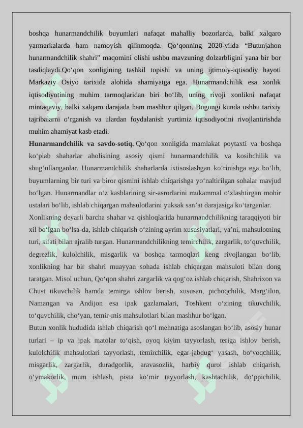 Qo‘qon xonligida Hunarmandchlik taraqqiyoti. 3