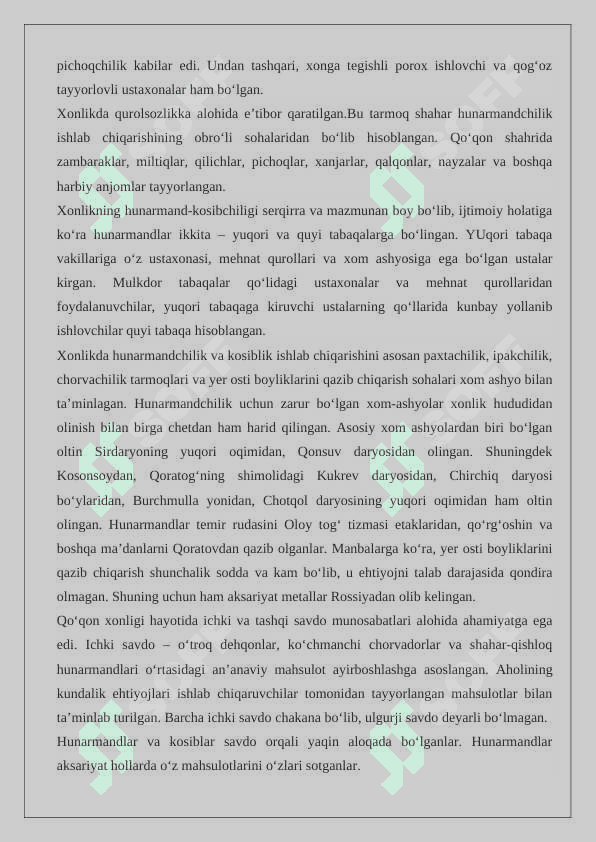 Qo‘qon xonligida Hunarmandchlik taraqqiyoti. 4