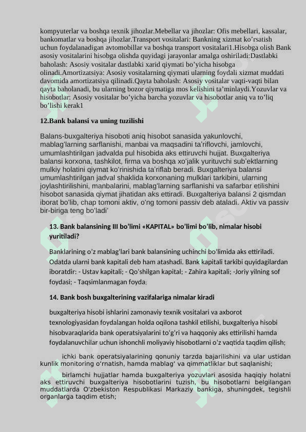 bank hisobi fani yakuniy savollar javoblari 5