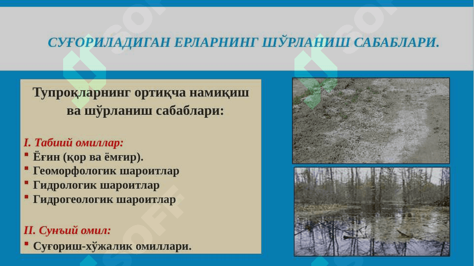 Суғориладиган ерларнинг шўрланиш сабаблари 2