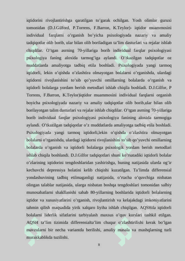 Qobiliyat va uni rivojlantirishda psixologik xususiyat 8