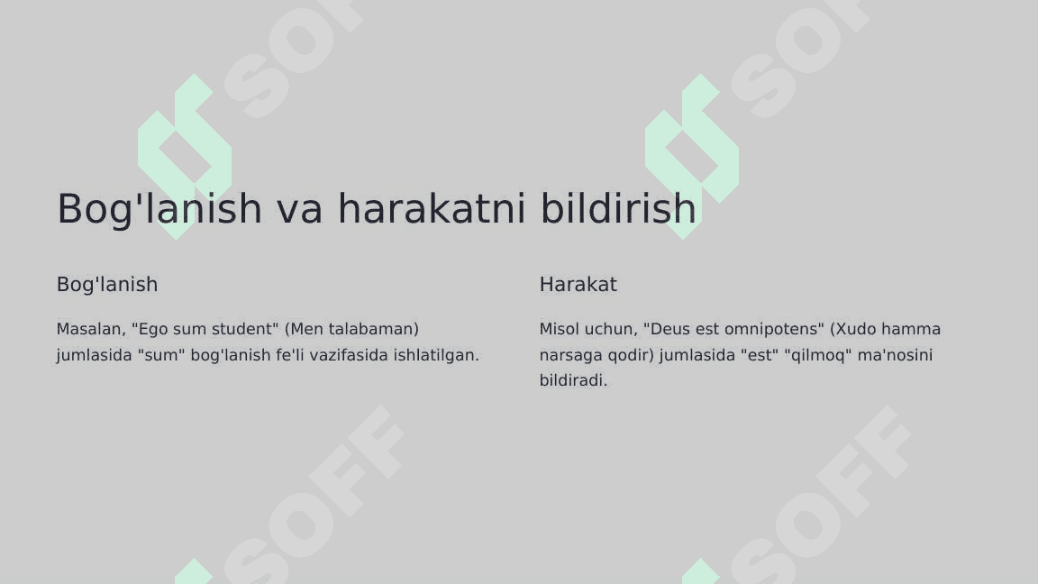 Lotin tilida “Sum, esse” – Bor bo'lmoq fe'lini tuslanishi. (Est modus in rebus) 6