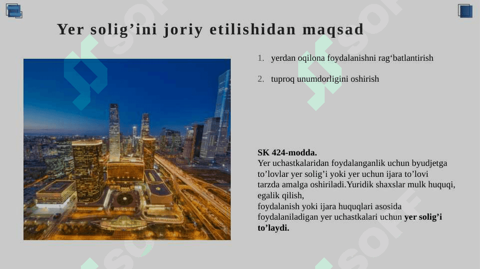 Yuridik shaxslardan olinadigan yer solig'i 5