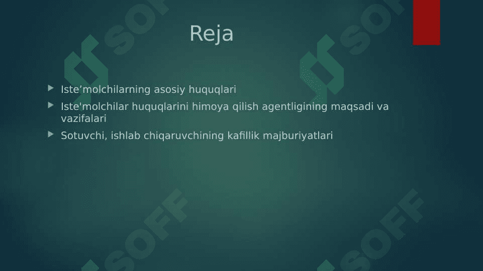 Mavzu; Iste’molchilarning haq huquqlari 2