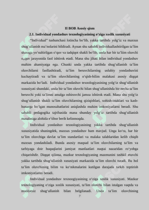 “Oʻquvchilarni individual yondashish orqali rivojlanish metodikasi” 7