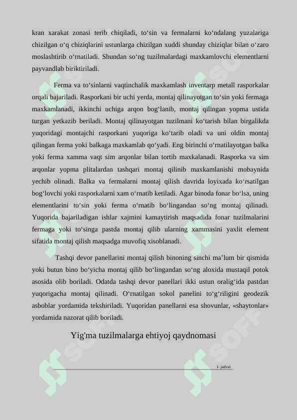 “Bir qavatli sanoat binosini temir-beton sinchini montaj qilish texnologiyasi”. 8