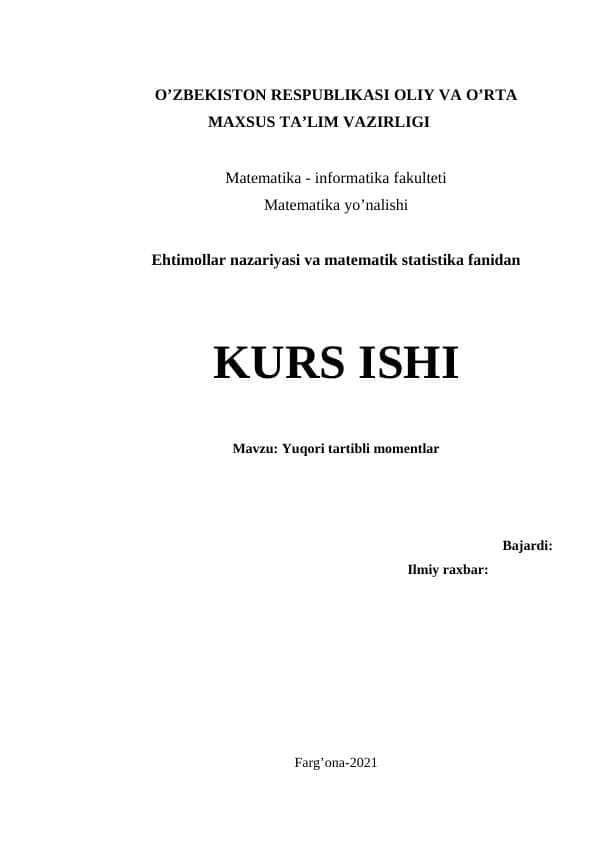 Yuqori tartibli momentlar 1