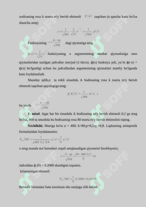 Muavr – Laplasning local va integral limit teoremalari 8