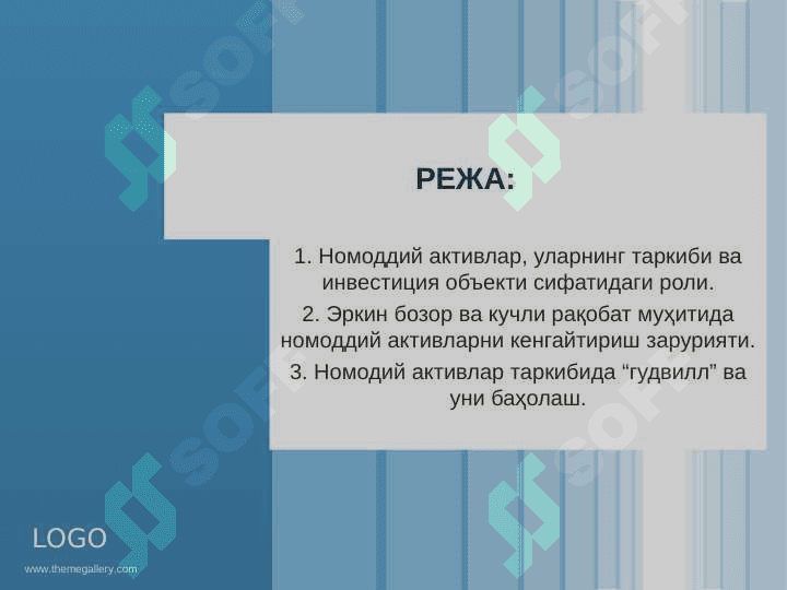 Nomoddiy aktivlarga safarbar etiladigan investitsiyalarni moliyalashtirish. 2