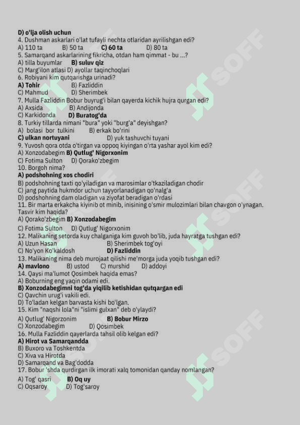Yulduzli tunlar asari boʻyicha test 6