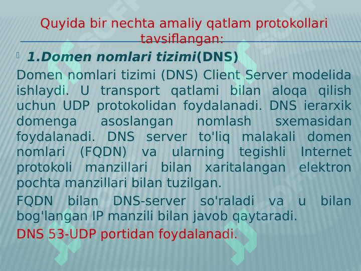 Amaliy pog’ona protokollari va xizmatlari. 7