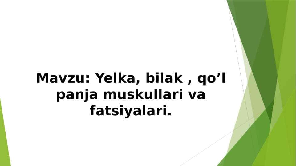 Yelka bilak qo’l panja muskullari va fatsiyalari