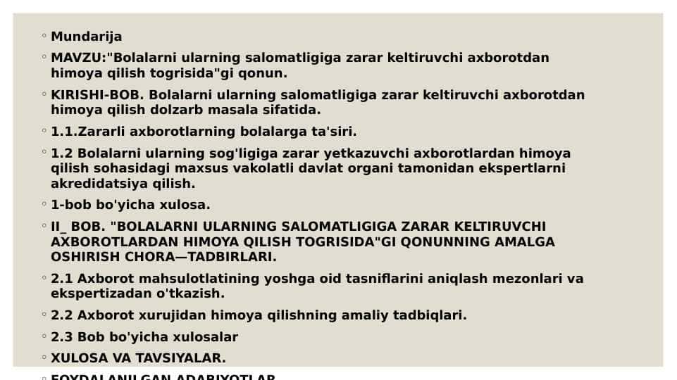 Bolalarni ularning salomatligiga zarar keltiruvchi axborotdan himoya qilish togrisida gi qonun 1