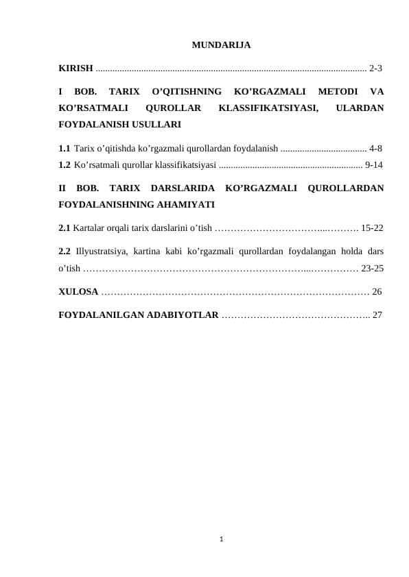 TARIX O'QITISHDA KO'RGAZMALI QUROLLARDAN FOYDALANISH USULLARI 1