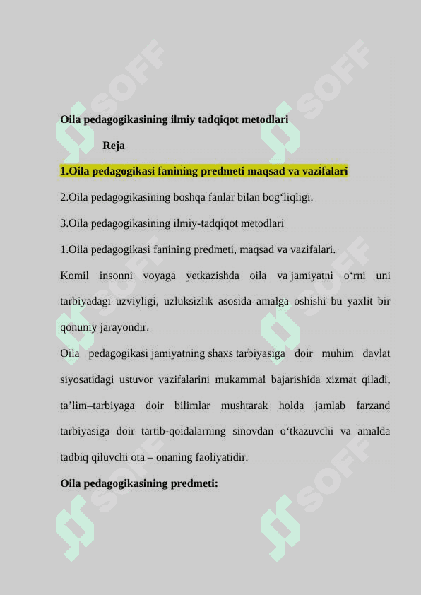 Oila pedagogikasining ilmiy tadqiqot metodlari 2