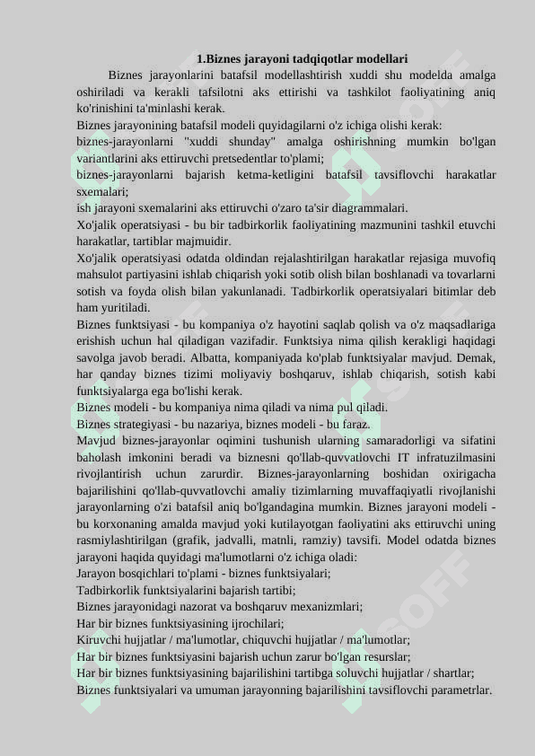BIZNES JARAYONI TADQIQOTLAR MODELLARI 2