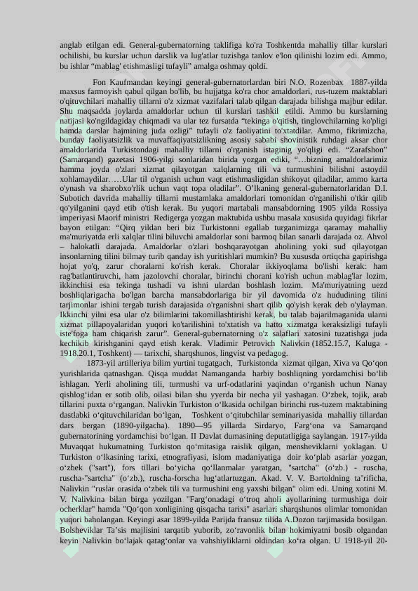 XIX asrning 2-yarmi – XX asrning 1-choragida Turkiston o‘lkasida tarbiya, maktab va pedagogik fikrlar. Mustaqillik yillarida pedagogik fikrlar rivoji. Qadimgi davrlardan to hozirgi davrgacha jahon mamlakatlarida ta’lim tizimi va pedagogika fani rivoji 5