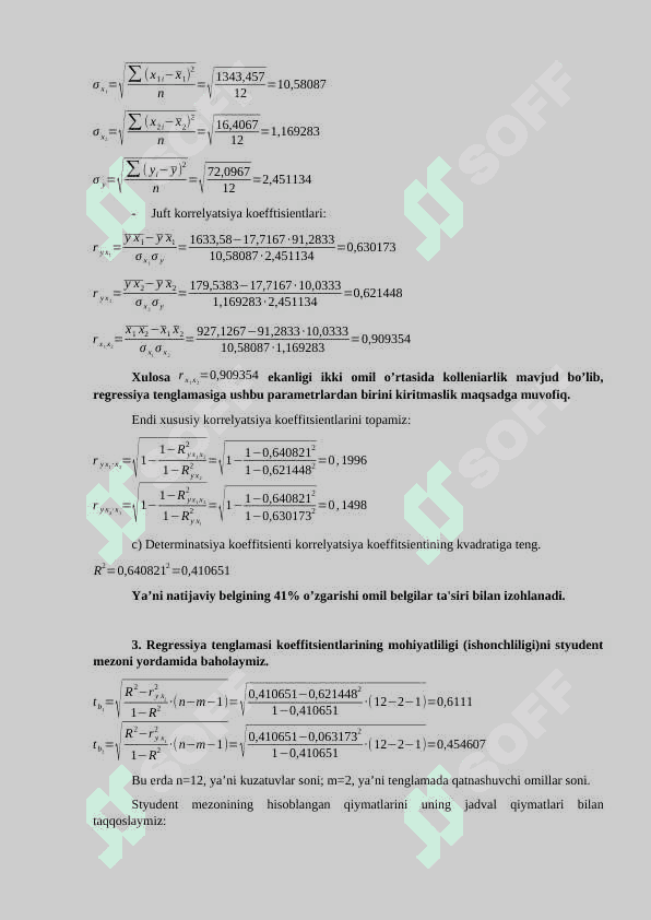 REGRESSIYANING KOEFFITSIENTINING VA KORRELYATSIYA KOEFFITSIENTINING STATISTIK AHAMIYATINI BAHOLASH. 4