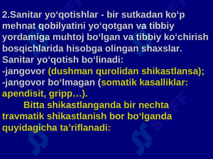 FV shikastlangan vuqarolarni  DETni  tashkillashtirish . 6