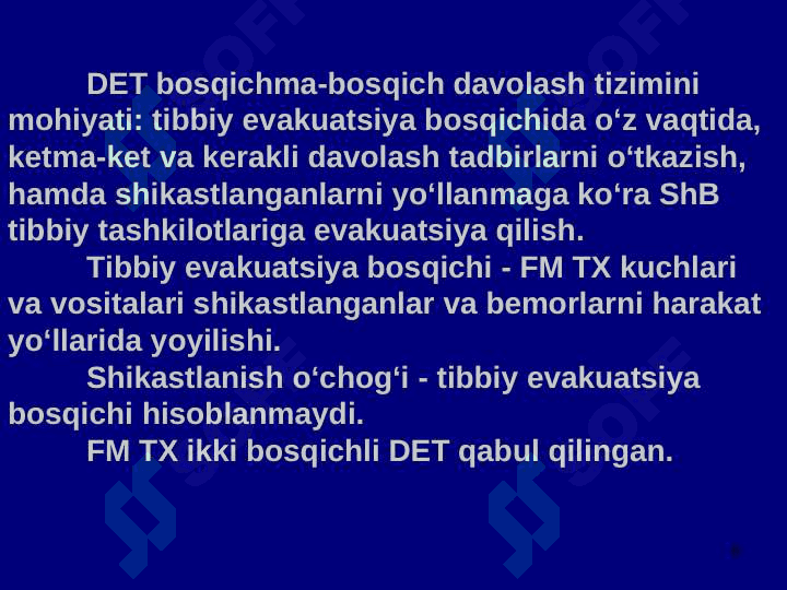 FV shikastlangan vuqarolarni  DETni  tashkillashtirish . 8