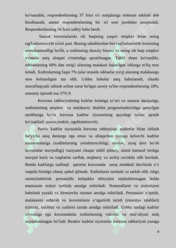 Temir yo‘l korxonalarida kadrlar siyosatini shakllantirish, boshqarish va rivojlantirish yo'llari 8