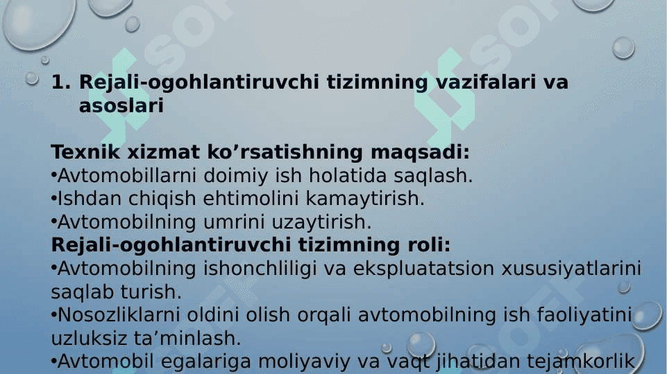 Avtomobillarga texnik xizmat koʻrsatish va ta'mirlash tizimi 2