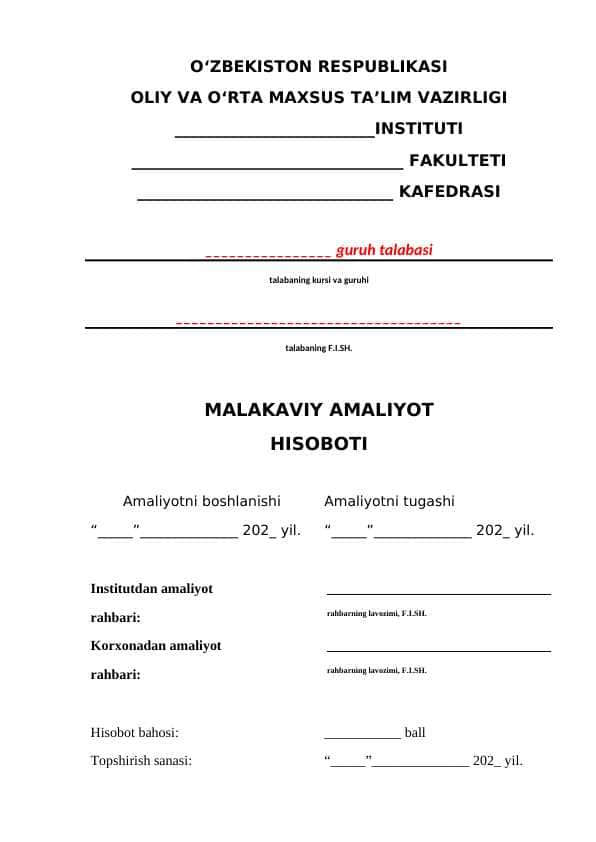 MALAKAVIY AMALIYOT HISOBOTI 1