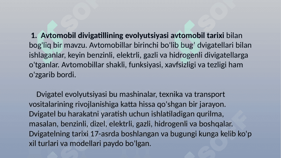 Avtomobil dvigatellining evolyutsiyasi 2