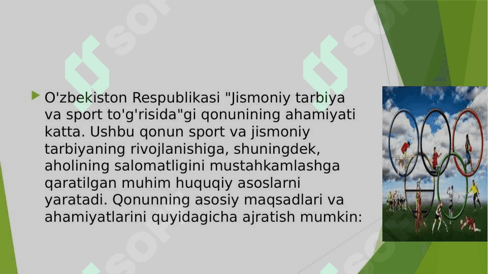 O’zbekiston respublikasi ,,jismoniy tarbiya va sport to’g’risida’’ gi qonunning ahamiyati 2