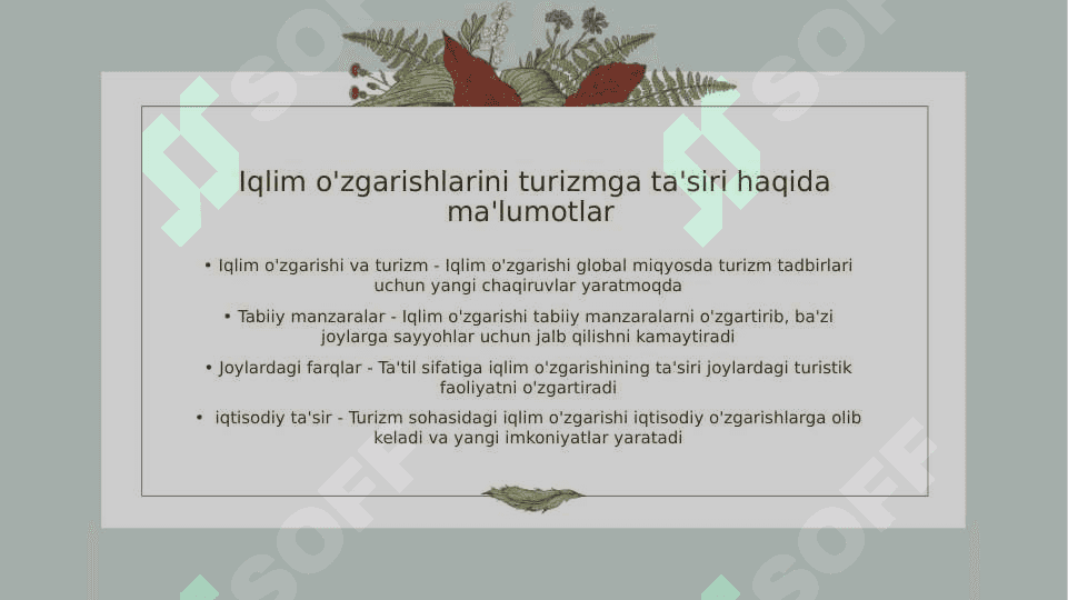 Turizmdagi mavsumiy tebranishlar omillari 5