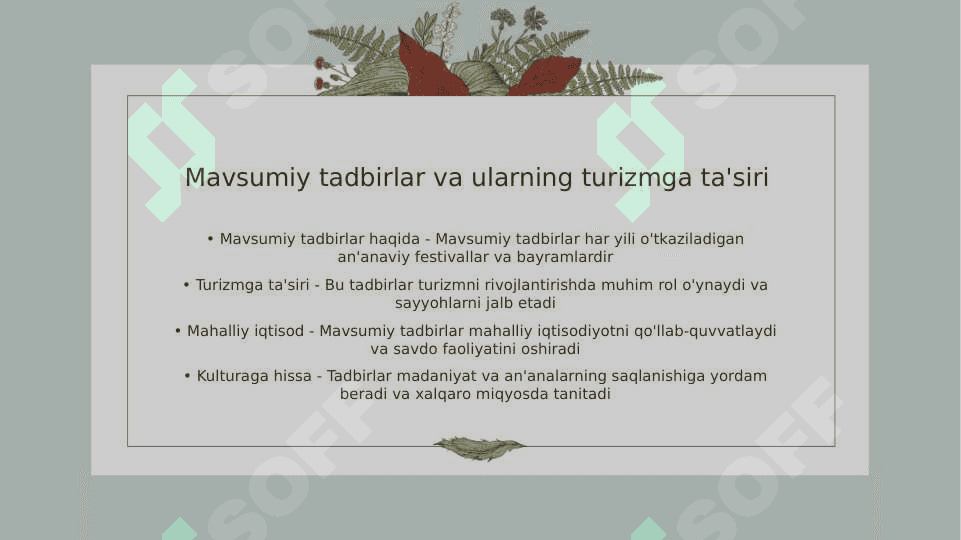 Turizmdagi mavsumiy tebranishlar omillari 7