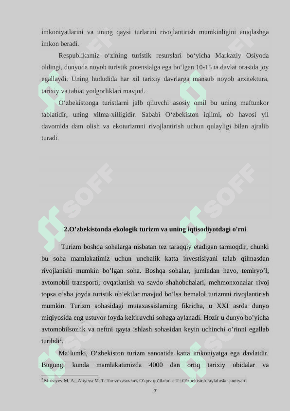 O’zbekiston ekologik turizmi. ( Jizzax viloyati misolida) 7