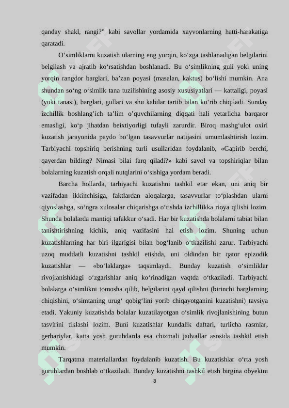 BOSHLANG‘ICH SINF O’QUVCHILARIDA  TABIIY HODISALAR, TUSHUNISH VA TUSHUNTIRISH KOMPETENSIYALARINI SHAKLLANTIRISH YO’LLARI 8