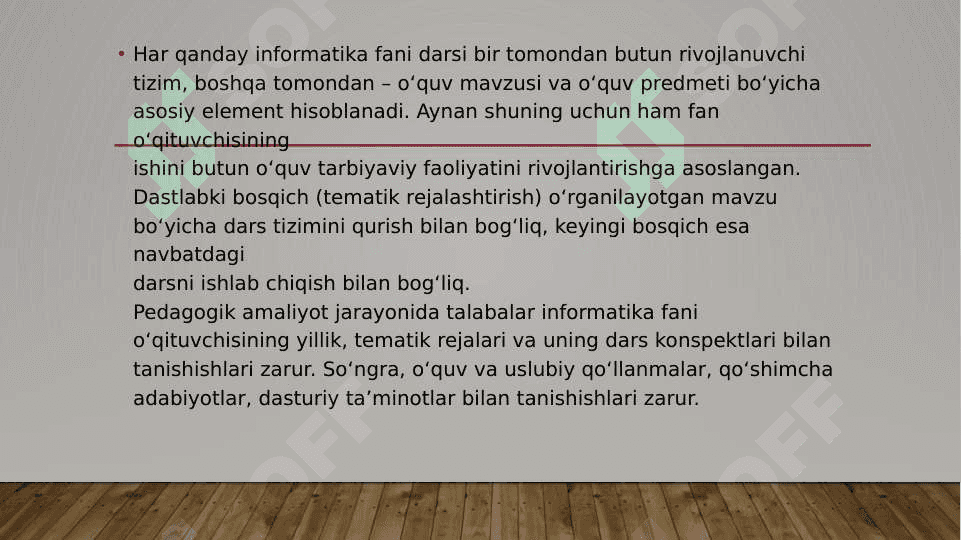 Informatika fani dars rejasini tuzish 2