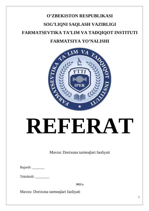 Dorixona tarmoqlari faoliyati 1