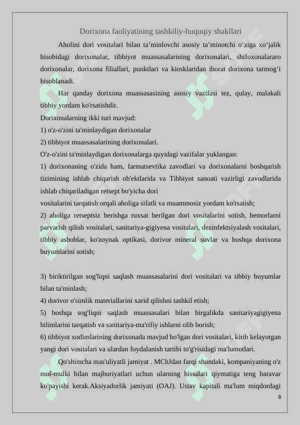 Dorixona tarmoqlari faoliyati 8
