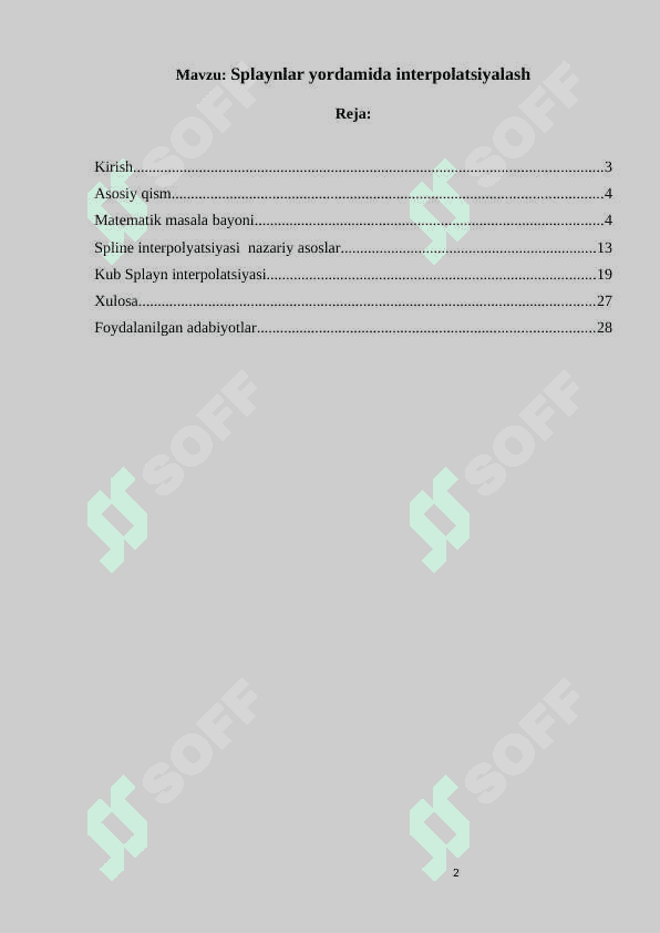 Splaynlar yordamida interpolatsiyalash 2