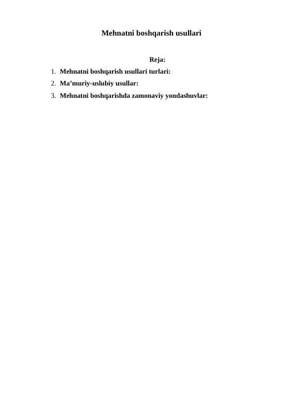 Mehnatni boshqarish usullari 1