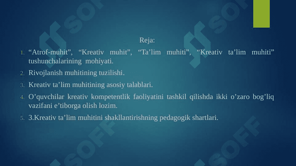 Kreativ ta’lim muhiti: mohiyati, xususiyatlari. 2