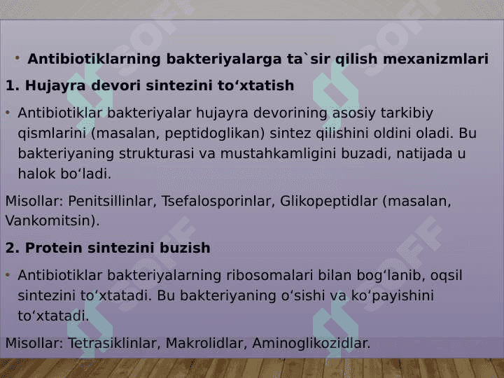Bakteriyalarning antibiotiklarga chidamli shakllarini paydo bo`lish mexanizmlari 6
