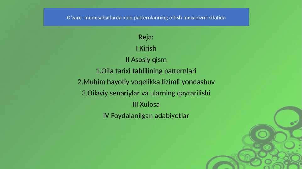 O’zaro  munosabatlarda xulq patternlarining o’tish mexanizmi sifatida 30.pptx 1