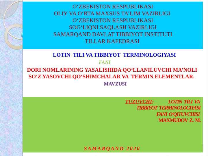 DORI NOMLARINING YASALISHIDA QO‘LLANILUVCHI MA’NOLI SO‘Z YASOVCHI QO‘SHIMCHALAR VA TERMIN ELEMENTLAR 1