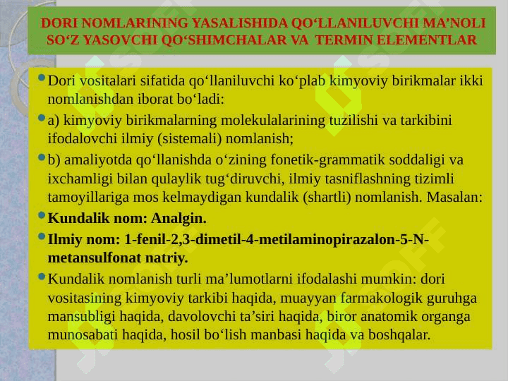 DORI NOMLARINING YASALISHIDA QO‘LLANILUVCHI MA’NOLI SO‘Z YASOVCHI QO‘SHIMCHALAR VA TERMIN ELEMENTLAR 5